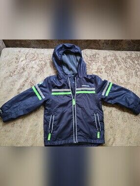 London Fog Navy Hooded Jacket with Lime Reflective Stripes
